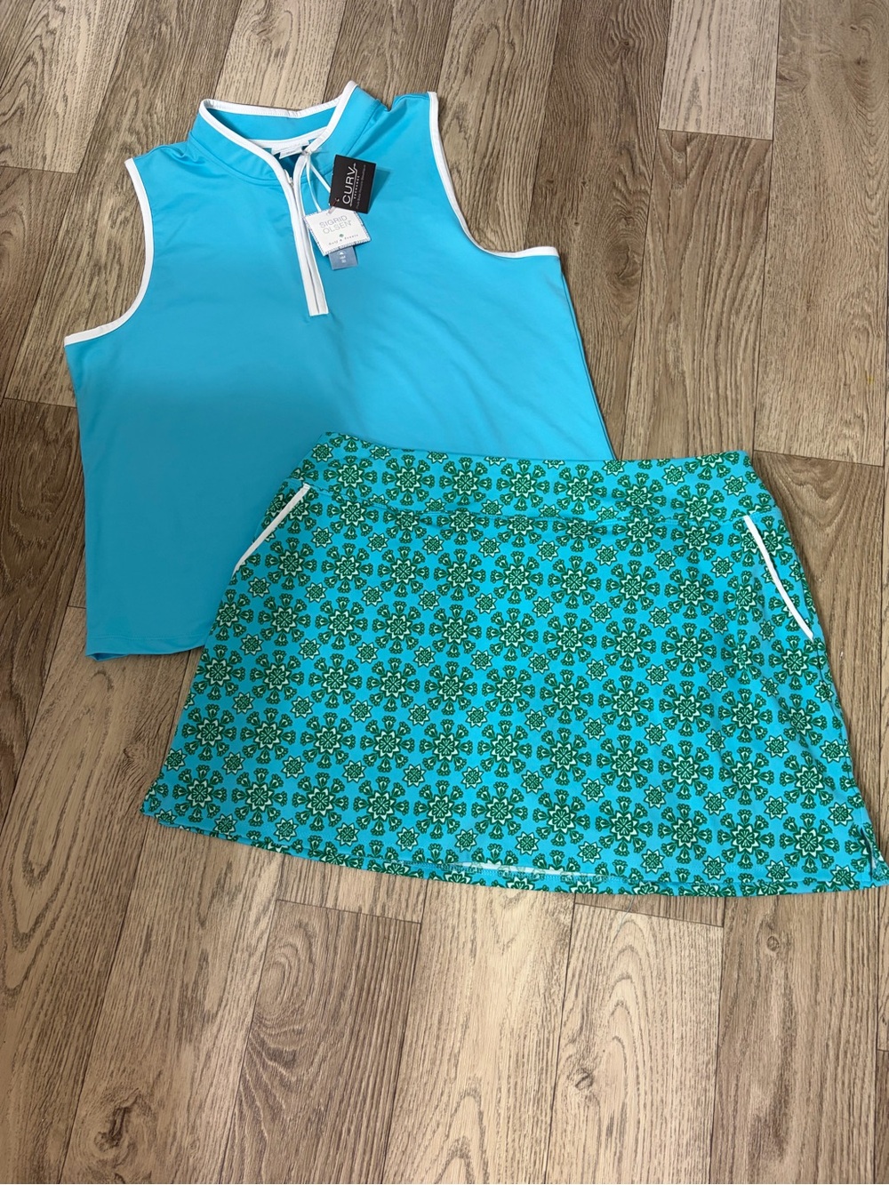 Sigrid Olsen Turquoise Active Skort and Matching Top Set